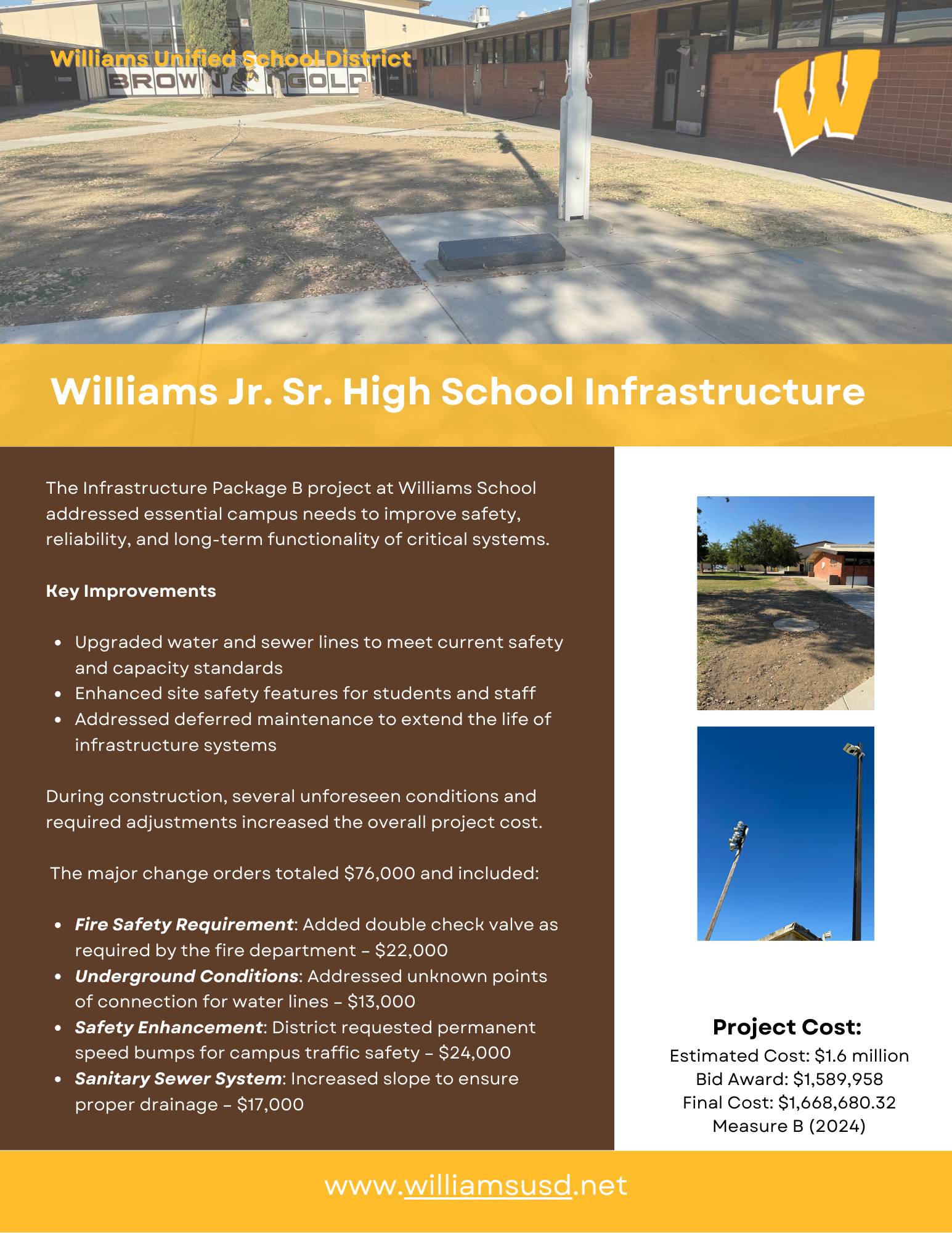 Key improvement and budget on the WJSHS Infrastructure project